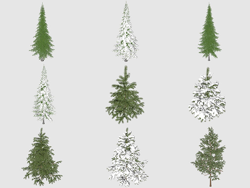 52个大雪覆盖的树木圣诞冬天树木C4D模型创意场景3D节日素材