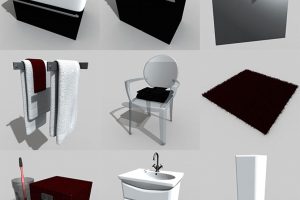 41个浴室家具C4D模型梳洗台柜子藤椅藤篮马桶香皂牙刷3D素材