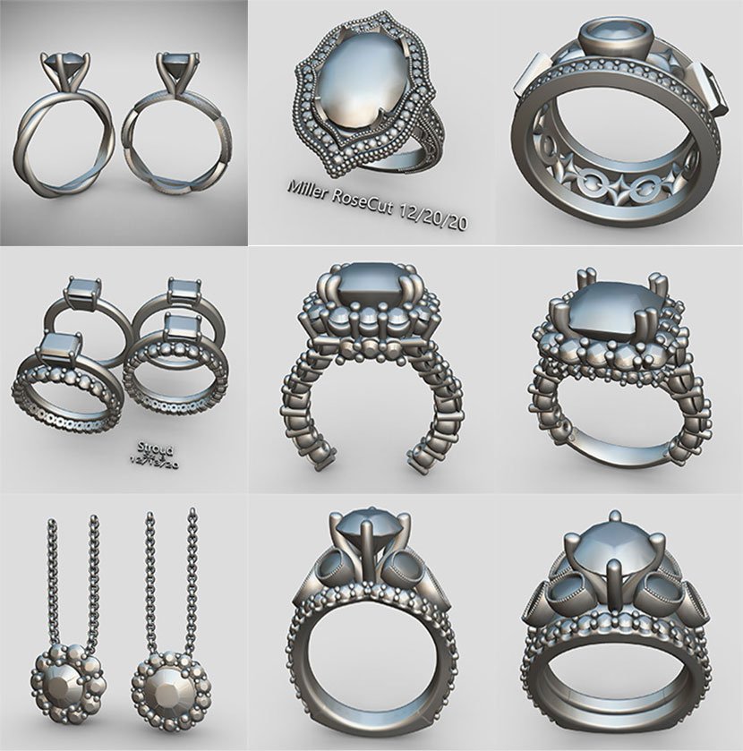 45个戒指项链耳钉珠宝首饰C4D模型STL合集创意场景3D模型素材