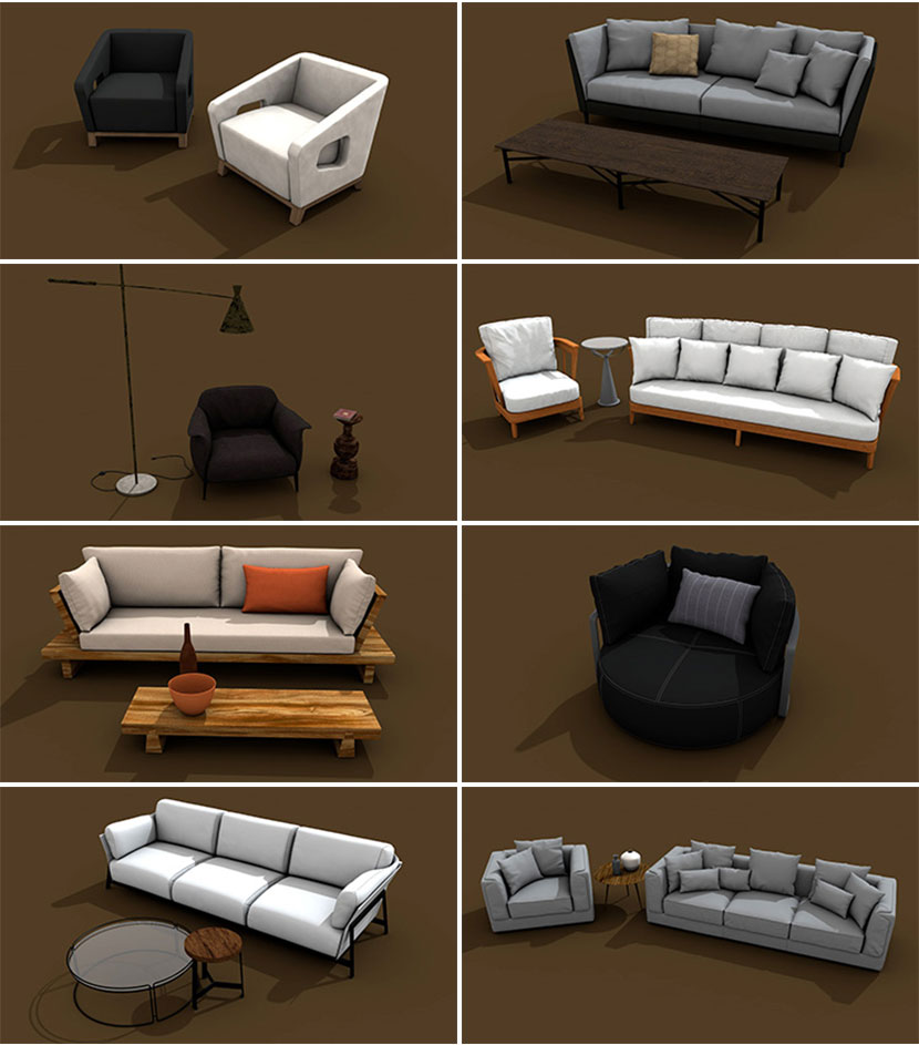 20个C4D高质量客厅现代沙发椅子模型私人卧室创意场景3D素材