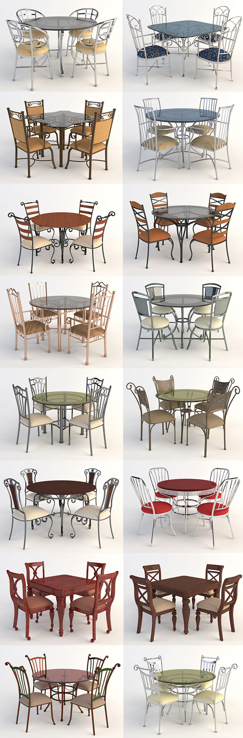 58款欧式铁艺桌椅茶桌圆桌餐桌 玻璃桌椅C4D模型创意3D素材