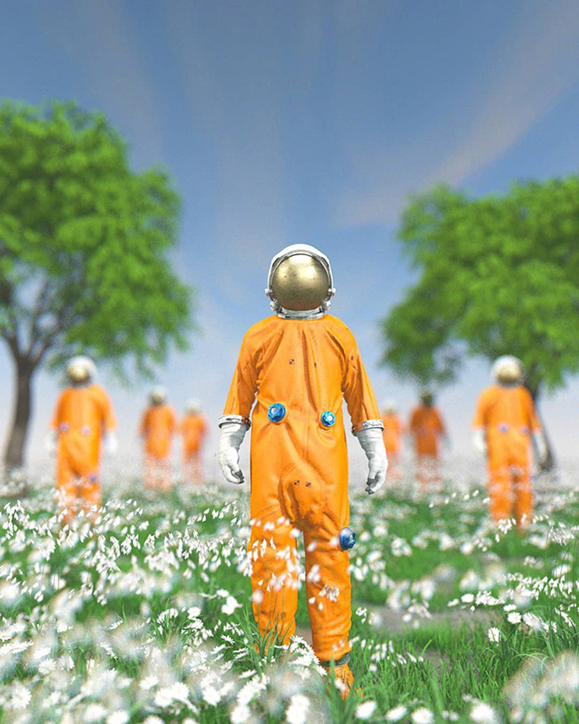 花园里的宇航员创意C4D工程创意场景3D模型素材