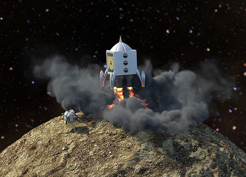 C4D月球火箭发射卡通动画阿诺德渲染器arnold工程创意3D素材