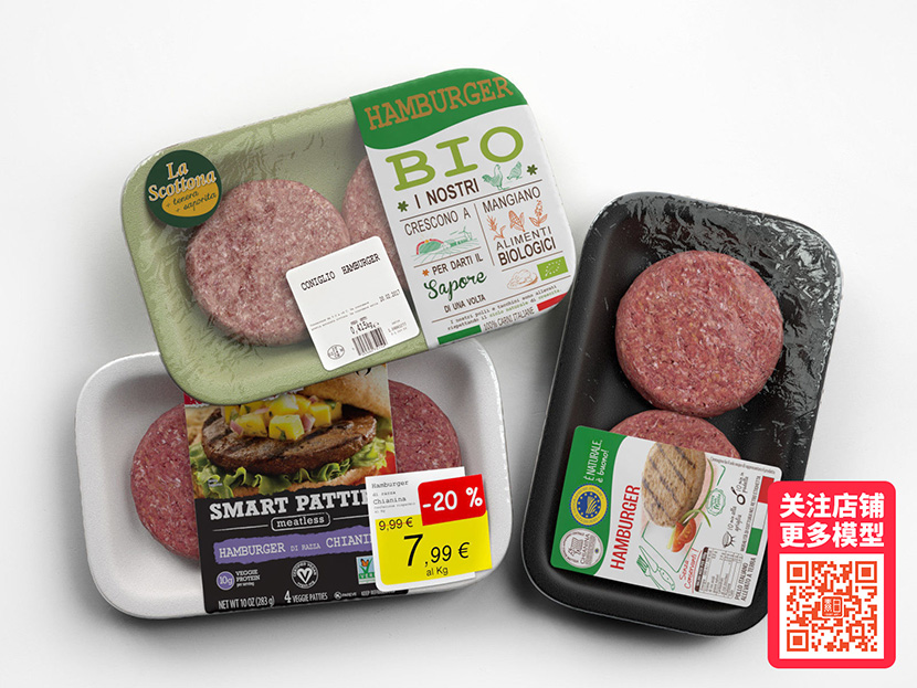 国外餐饮写实食物鸡腿肉片包装制品C4D模型3D素材含贴图材质