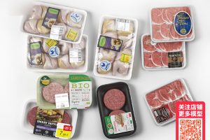 国外餐饮写实食物鸡腿肉片包装制品C4D模型3D素材含贴图材质
