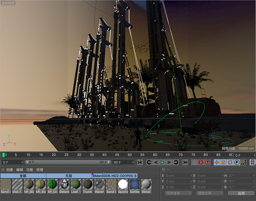 C4D夕阳下的科幻堆垛机械装置创意工程创意场景3D模型素材