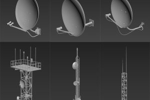 20个卫星天线通信信号接收发送设备C4D模型合集