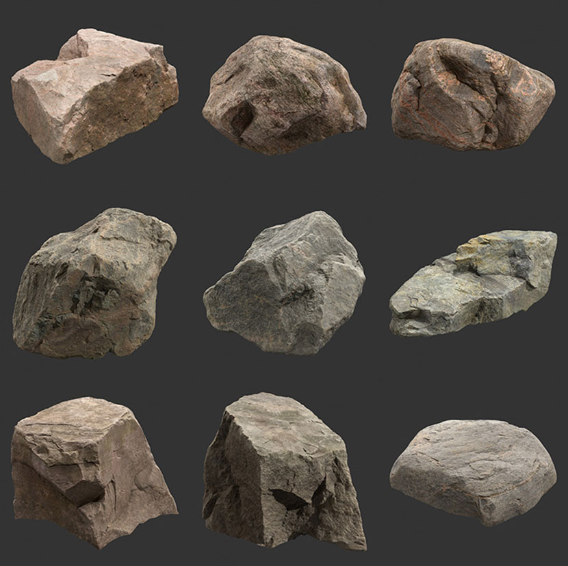 60真实石头岩石C4D模型贴图素材合集Poliigon创意场景3D素材