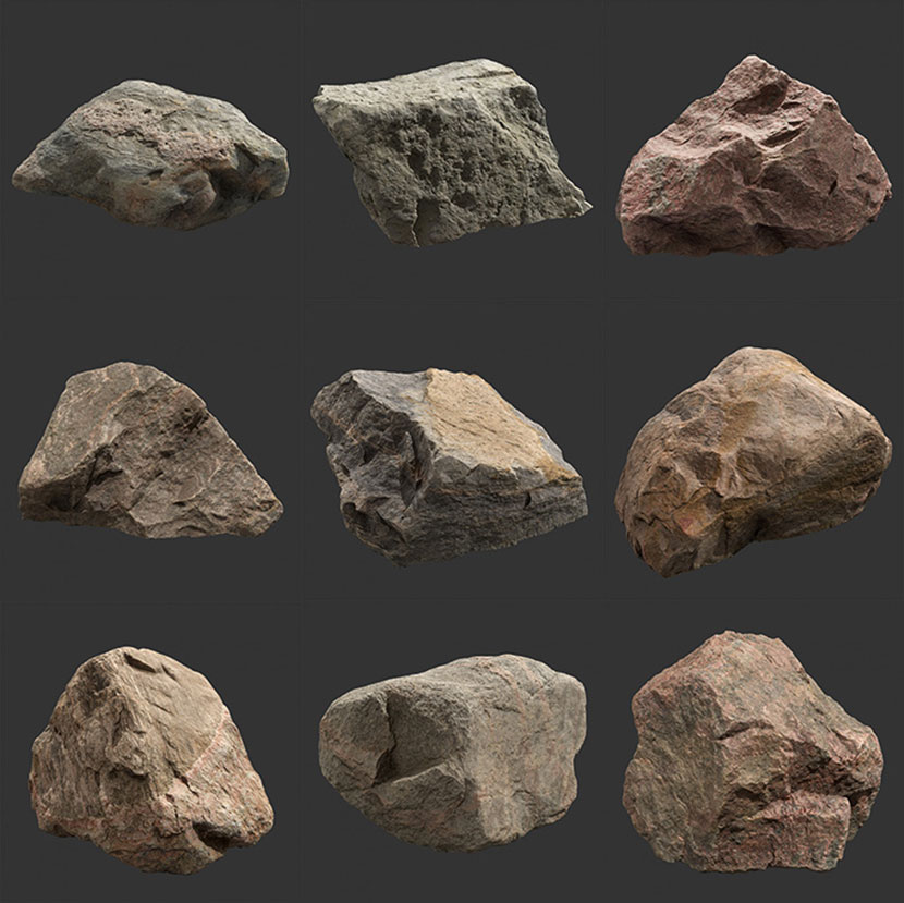 60真实石头岩石C4D模型贴图素材合集Poliigon创意场景3D素材