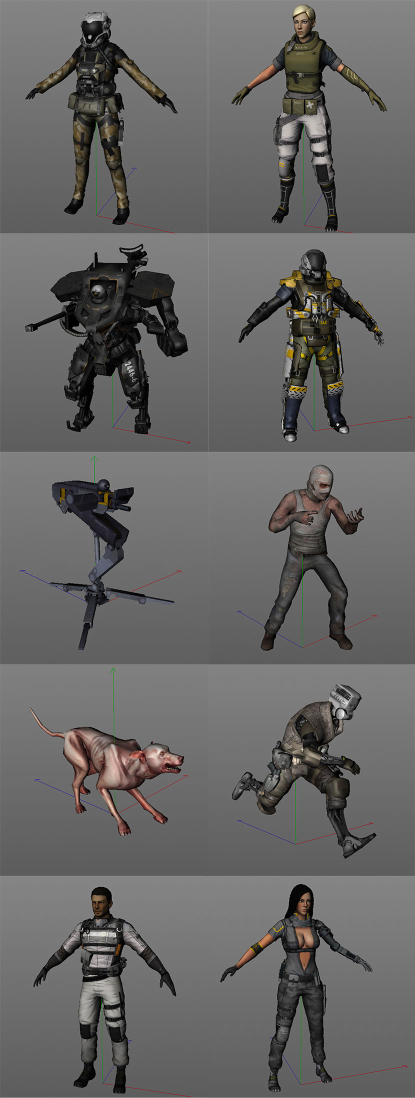 41套C4D射击游戏人物角色暗光惩罚模型合集含绑定动作