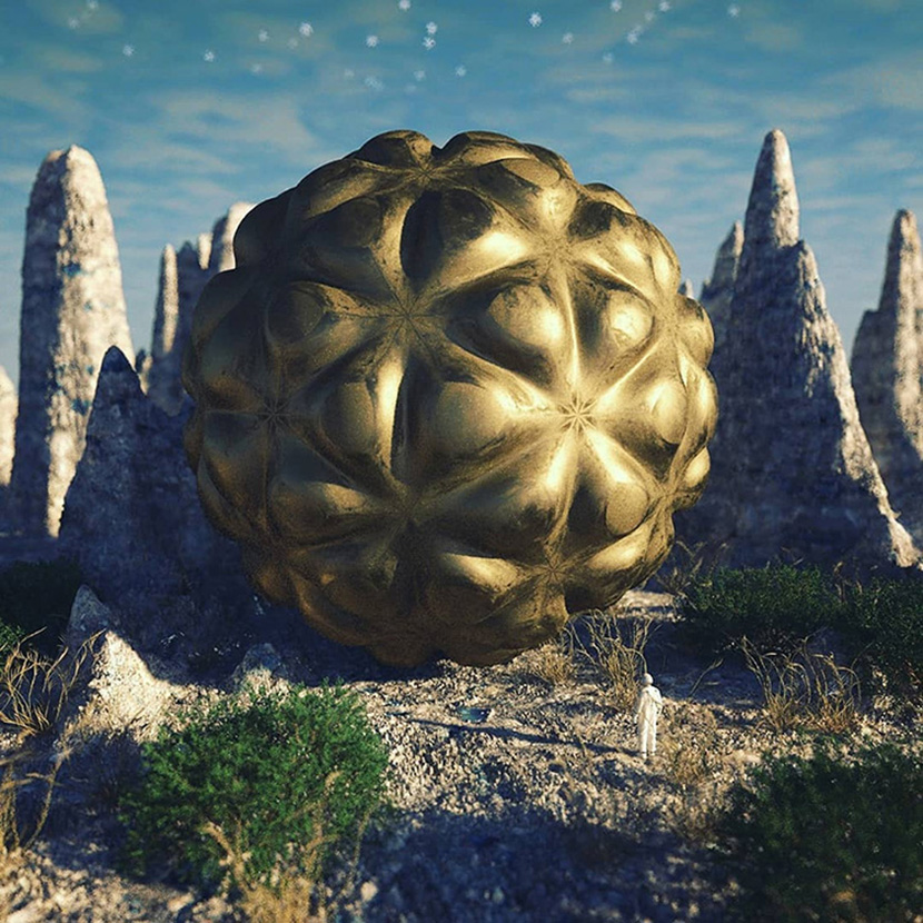 C4D外星球上的金属球创意工程创意场景3D模型素材