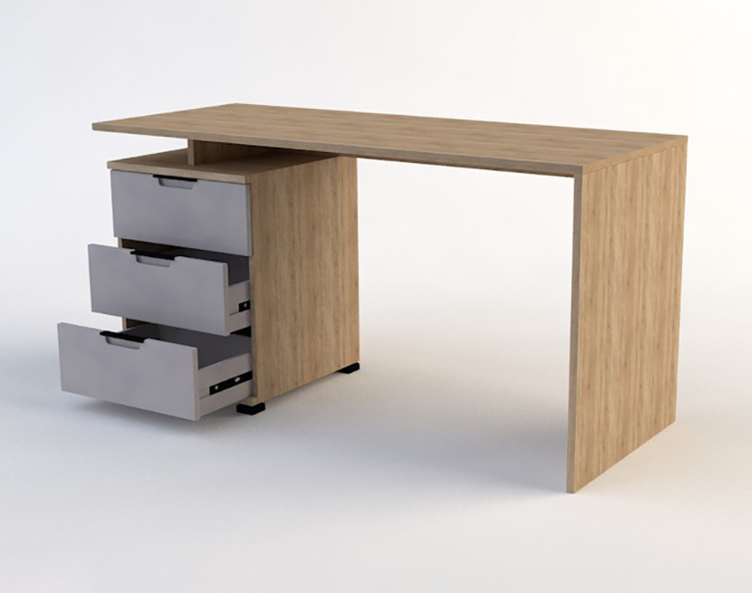 带抽屉的简易实木办公桌C4D模型