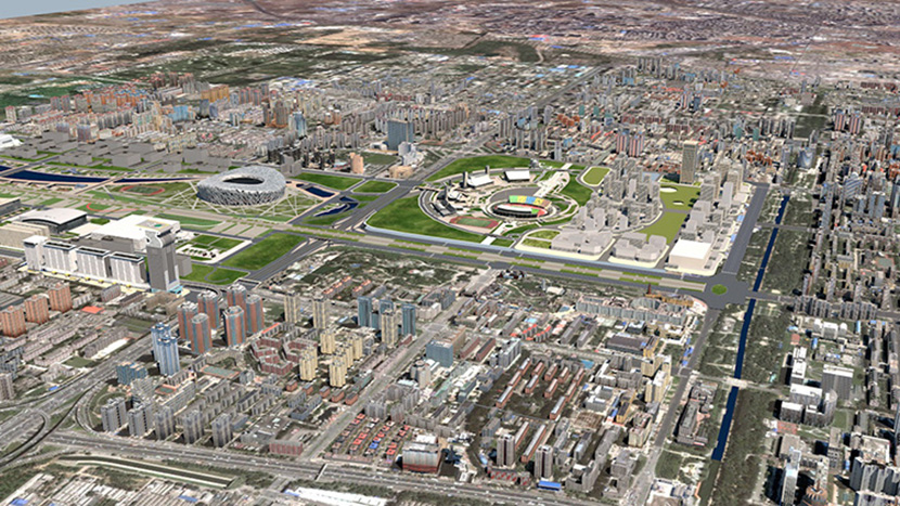 北京国家体育场鸟巢城市鸟瞰图C4D模型意场景3D模型素材