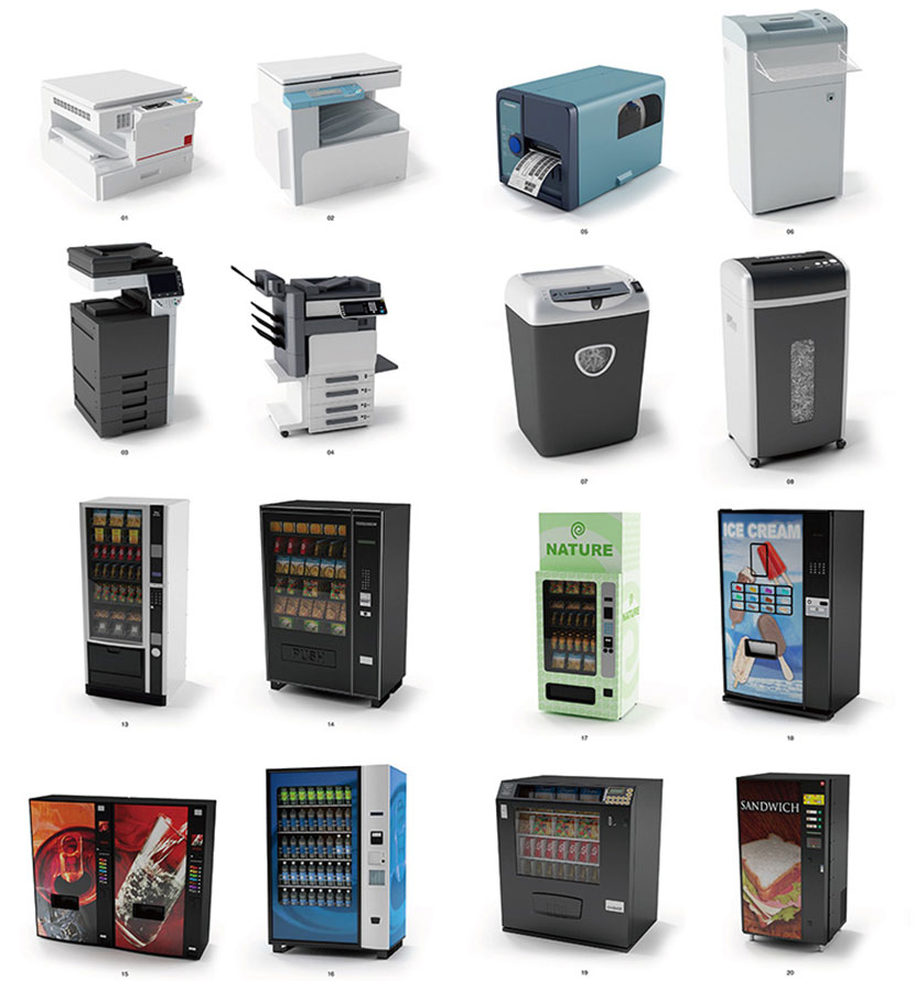 复印打印机无人售卖机饮水机计算器柜子办公设备C4D模型素材