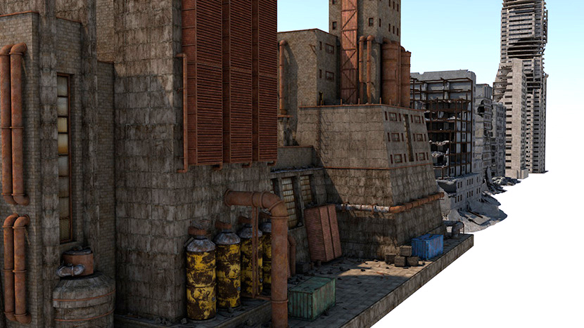地震后倒塌的房屋 破损的建筑 废弃城市建筑C4D模型