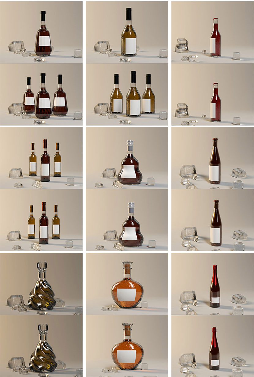 创意场景异形玻璃洋酒威士忌杯酒瓶C4D模型渲染工程3d素材集