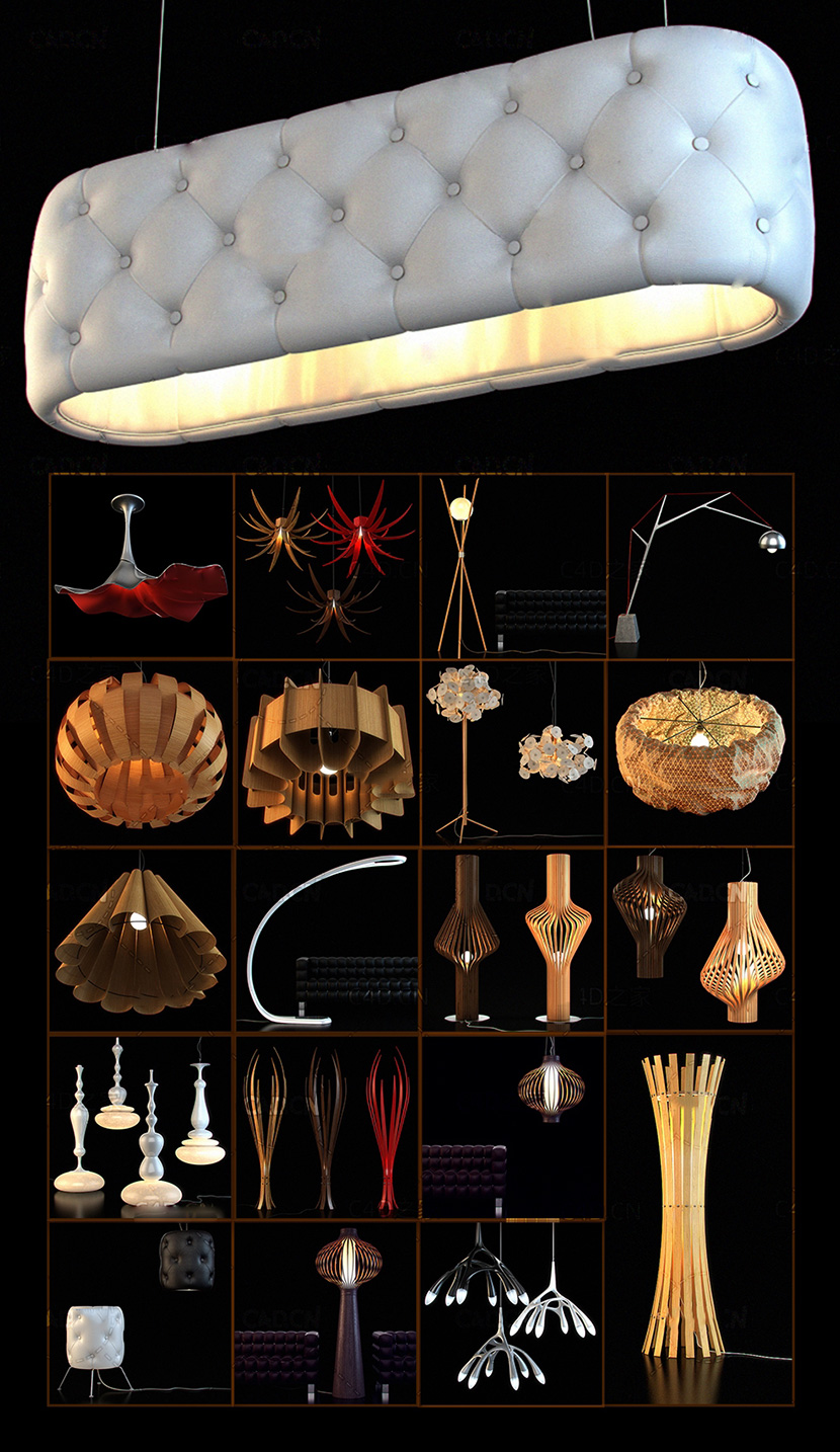 20个创意时尚艺术灯具c4d模型室内设计灯具3D素材FBX创意场景