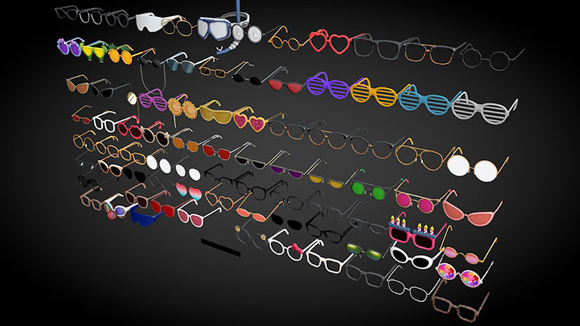 80个blend卡通动漫可爱眼镜C4D模型素材服装配饰墨游泳朋克镜