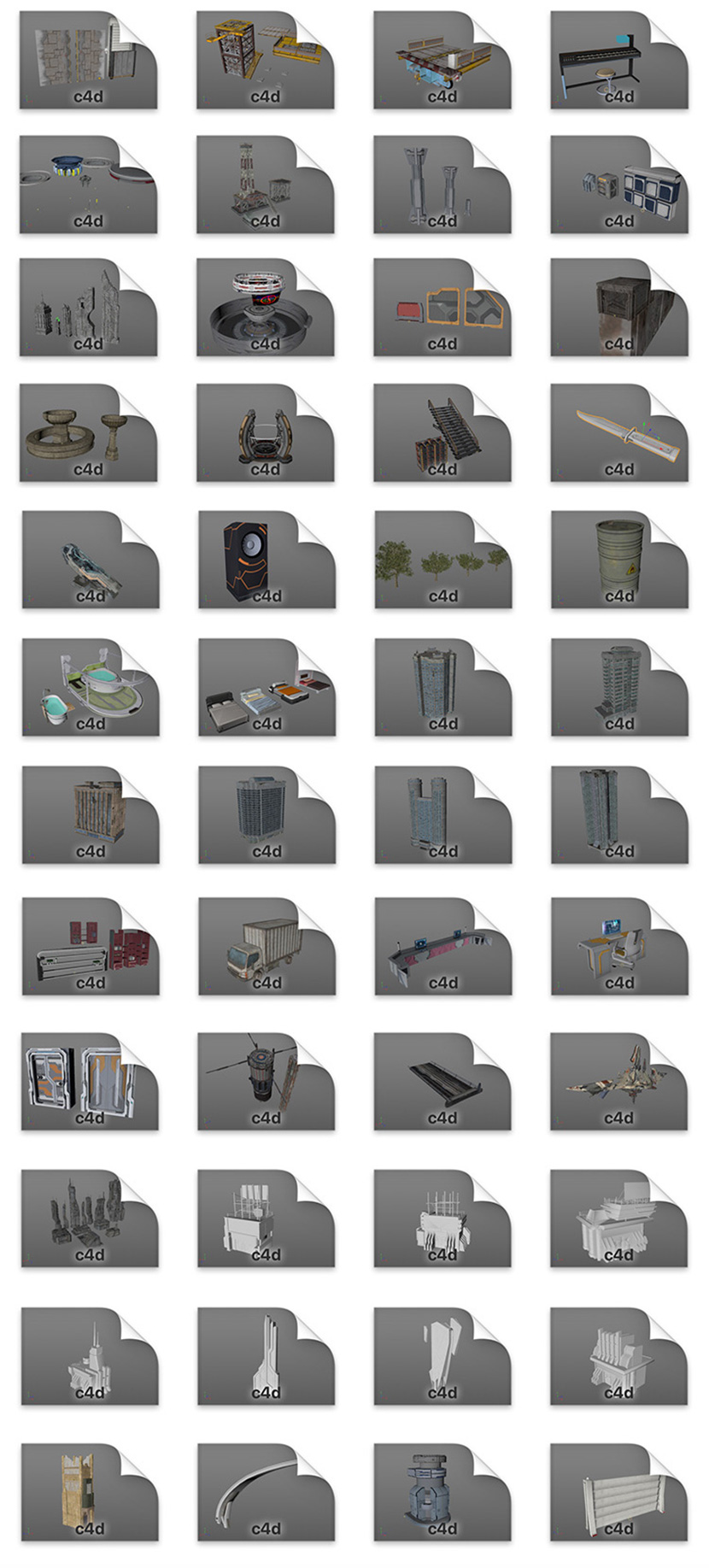 110套C4D游戏刀剑神域夺命凶弹场景物品模型合集创意场景3D