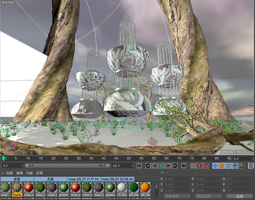 C4D外星悬浮的盆栽树创意工程创意场景3D模型素材