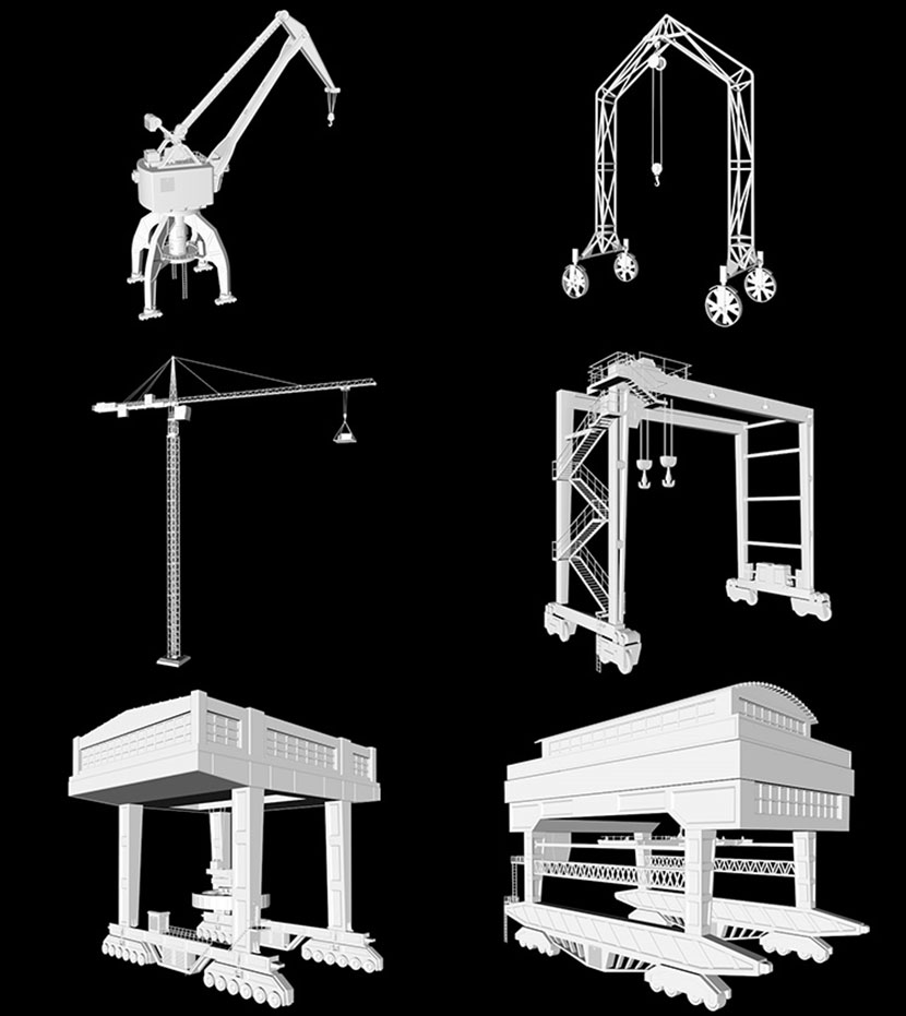 11个施工重型机械门式桥式起重机装备C4D模型FBX升降机3D吊车