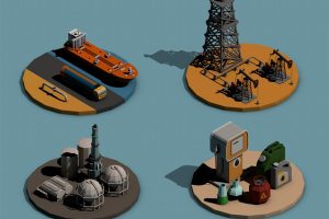 4个低多边形石油工业卡通C4D模型创意场景3D模型素材