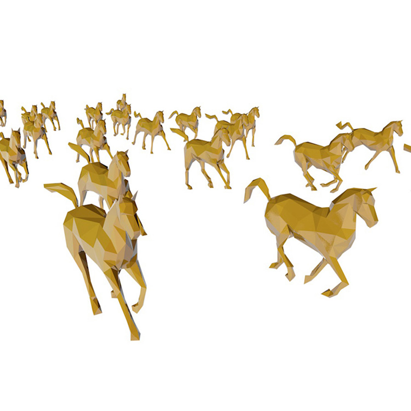23匹低面多边形卡通奔跑的马C4D模型创意场景3D模型素材