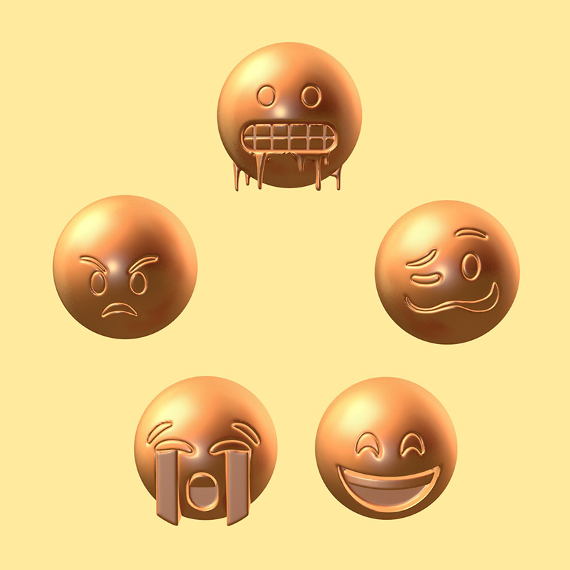 5个FBX卡通表情Emoji流泪快乐无奈好色OBJ喜欢3D表情C4D模型
