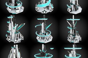 50款blend科幻创意fbx未来城市摩天大楼大厦建筑C4D模型素材