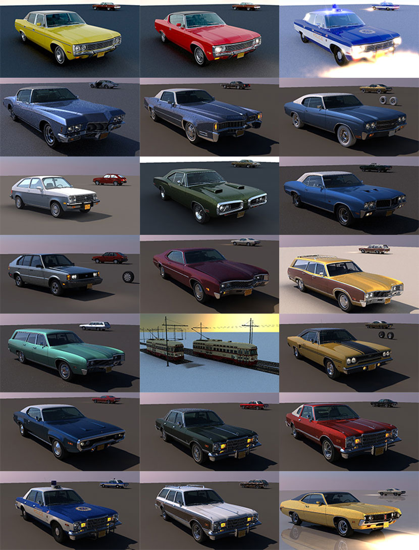 六七十年代的美国老爷车3D模型合集创意场景3D模型素材