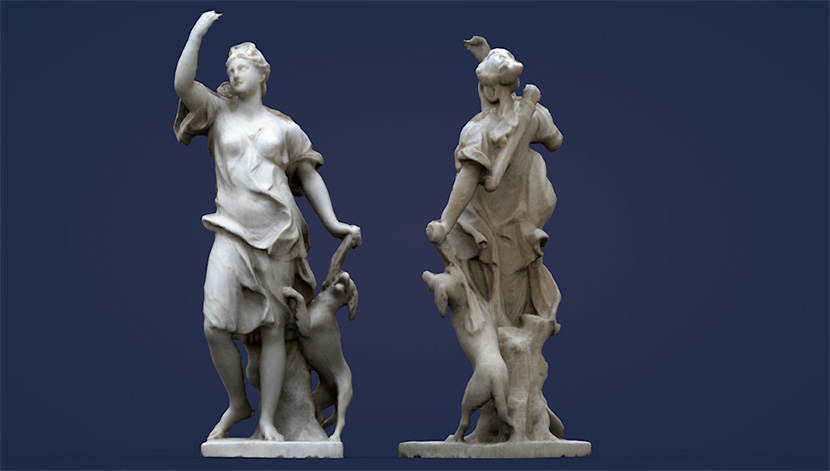 3款卢浮宫戴安娜雕像C4D模型欧式艺术雕塑石膏像创3D素材