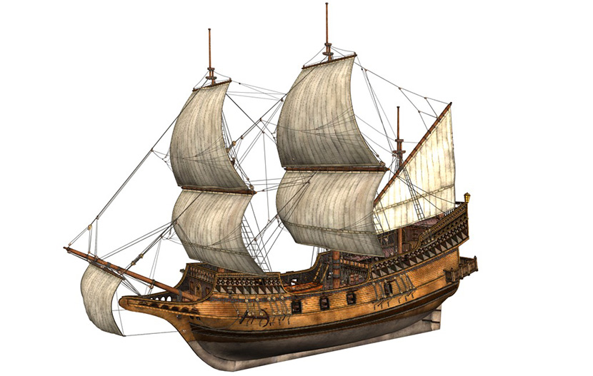 7款古代军舰海盗船三桅帆船北欧维京船C4D模型创意3D素材
