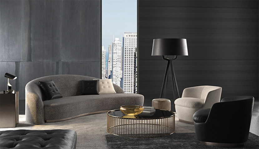 C4D室内模型美式客厅沙发茶几落地灯地毯椅子创意场景3D素材