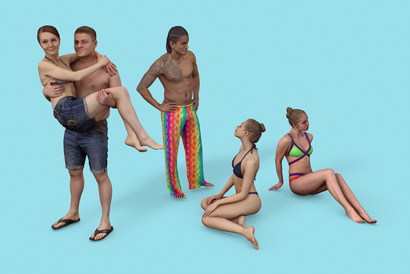 15个海边度假OBJ穿浴袍比基尼度假的人C4D模型FBX人物3d角色