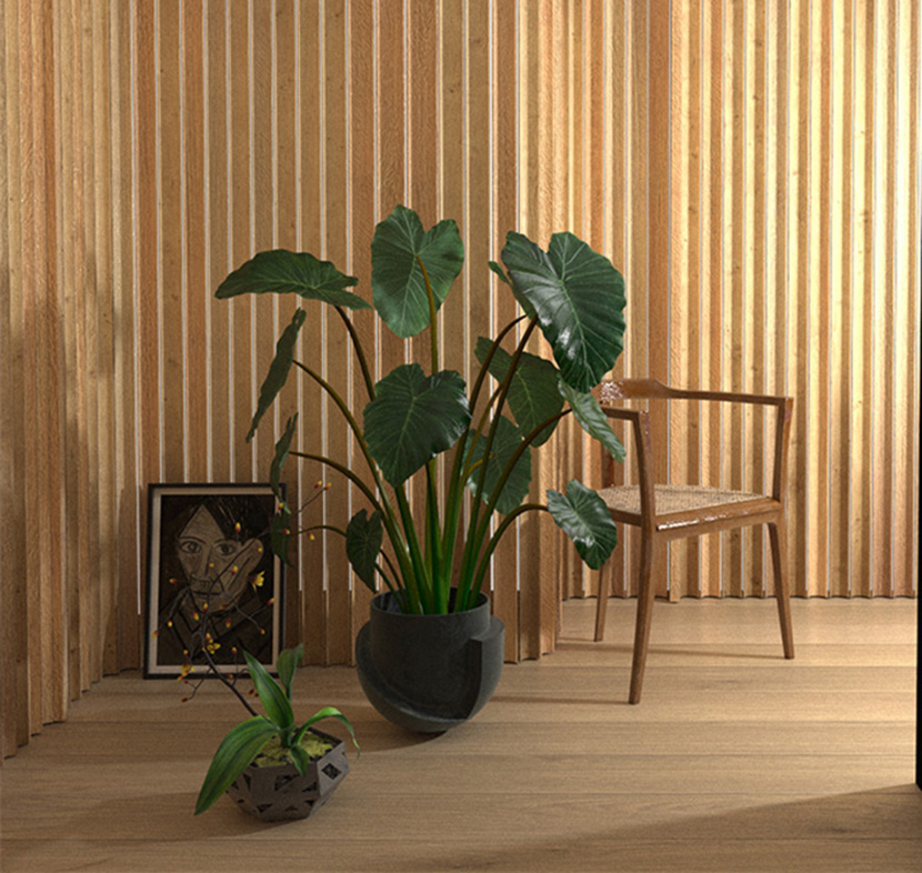 C4D室内模型木板隔墙装饰渲染室内设计创意场景3D模型素材