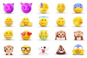 32个可爱的Emoji表情包c4d模型开心愤怒郁闷恶魔惊恐爱恋思考