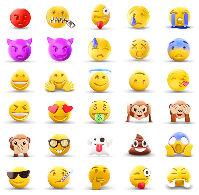 32个可爱的Emoji表情包c4d模型开心愤怒郁闷恶魔惊恐爱恋思考