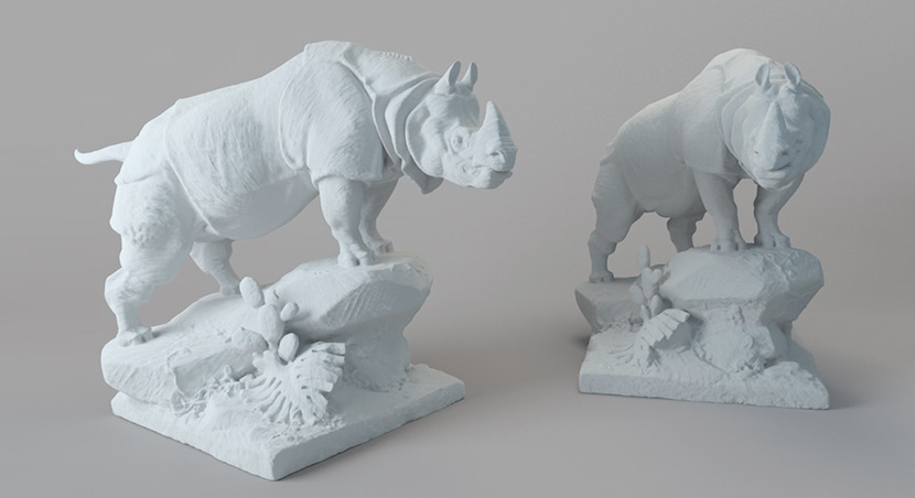 犀牛石头雕像 犀牛雕塑C4D模型创意场景3D模型素材