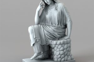 低头沉思的女性雕塑 珀涅罗珀雕塑C4D模型创意场景3D模型
