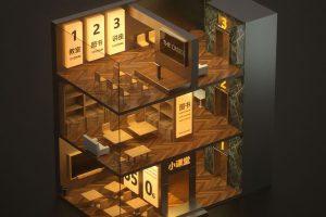 卡通oc楼房创意海报素材微观建筑C4D模型夜景fbx楼层功能演示
