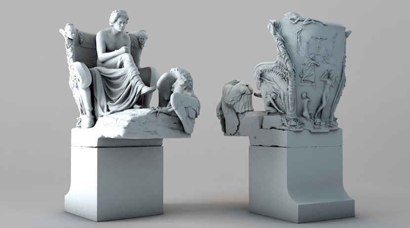 德国作曲家贝多芬与鹰C4D雕塑雕像石膏模型创意场景3D素材