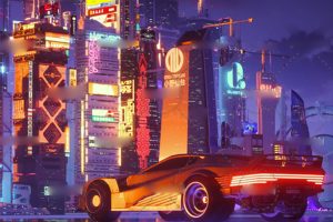 C4D Oc夜色阑珊的科幻城市建筑场景电影创意场景3D模型素材