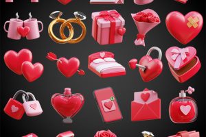 25款blend时尚情人节3D图标C4D模型爱心锁香氛礼盒玫瑰钻戒信