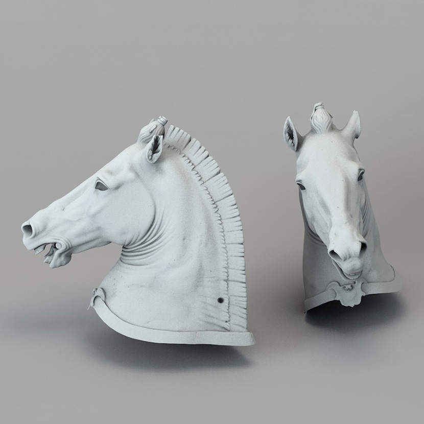 马头雕塑C4D模型石膏像动物雕像创意场景3D模型素材