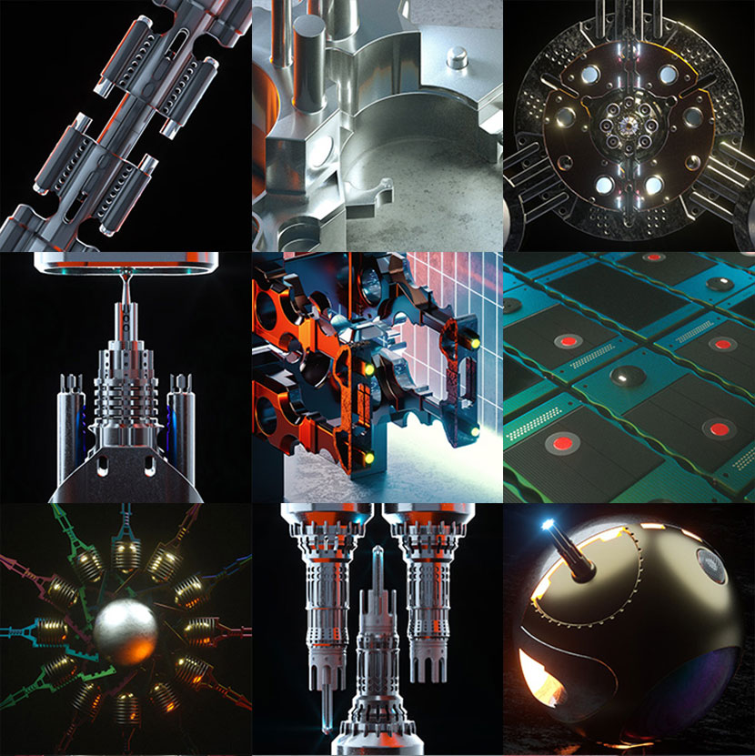 18套赛博朋克金属创意c4d工程3d模型oc科幻炫彩动画作业参考