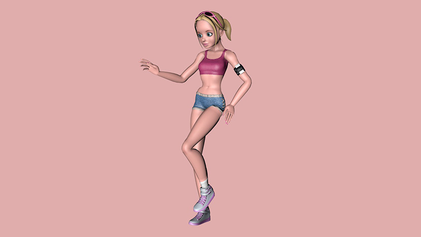 卡通人物角色跳舞女孩子C4D模型动画动作带骨骼绑定贴图素材
