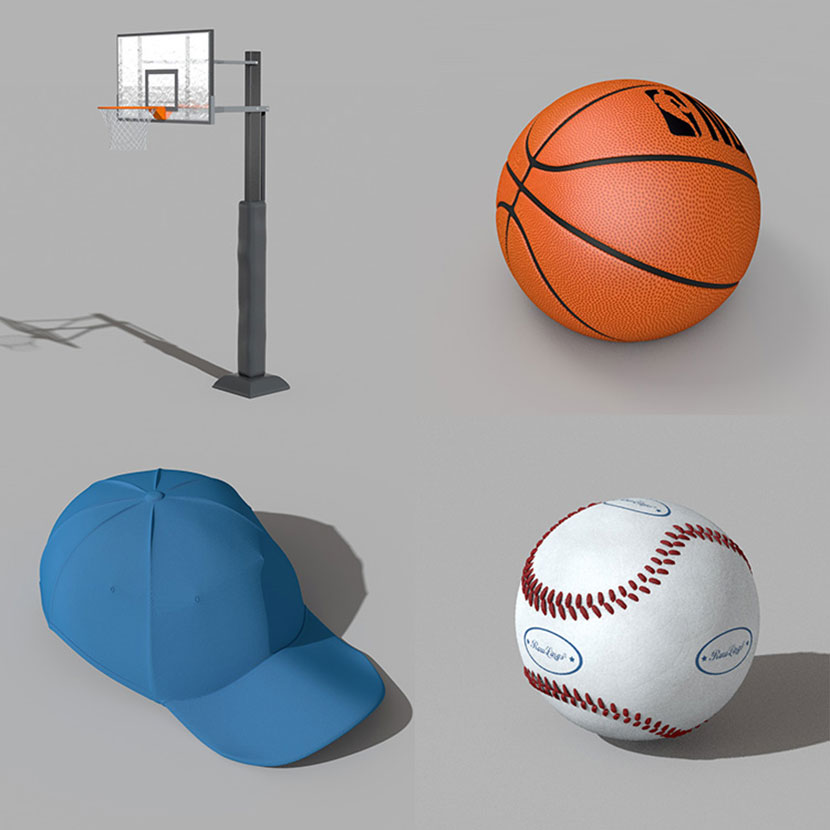篮球场篮球框篮球架棒球帽田径起跑台拳击包杠铃C4D模型文体