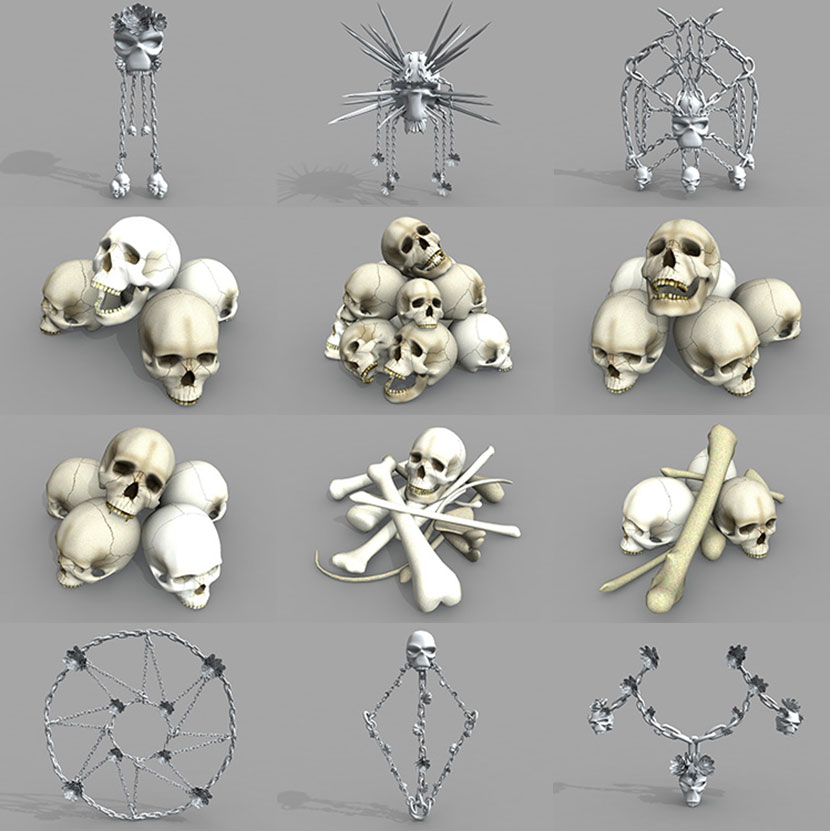 60套C4D人头骨 人体骨架 骷髅模型合集创意场景3D模型素材