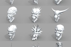 60套C4D人头骨 人体骨架 骷髅模型合集创意场景3D模型素材