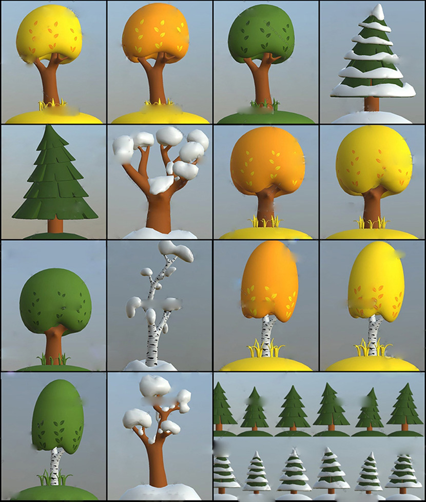 4套C4D卡通树木模型合集动画卡通创意场景3D模型素材
